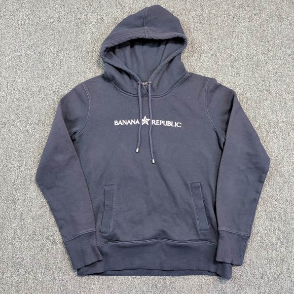 Banana Republic Y2K Logo Hoodie S Navy Blue Cotton Blend Pullover Athleisure — photo 2